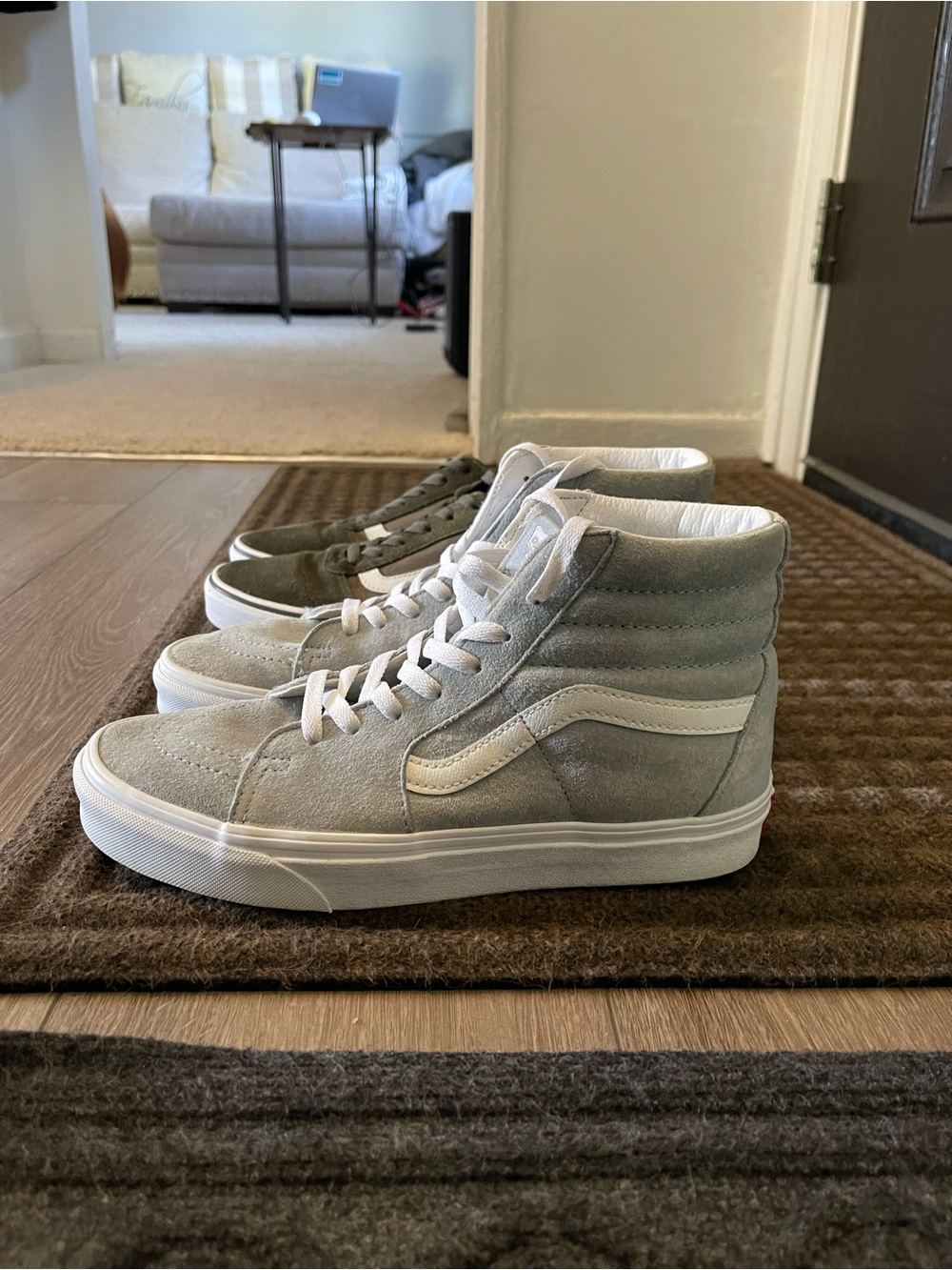 Vans High-Top Suede Sneakers in Light Gray and White